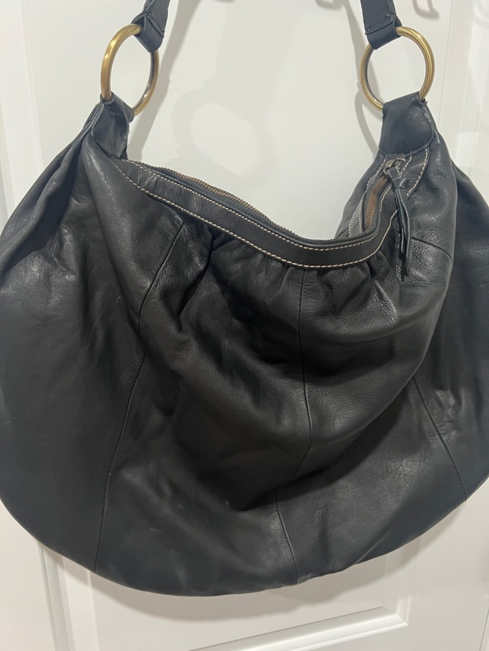 Michael Rome Designs Large Classic Black Leather Hobo Bag Made in Italy - Picture 2 of 7